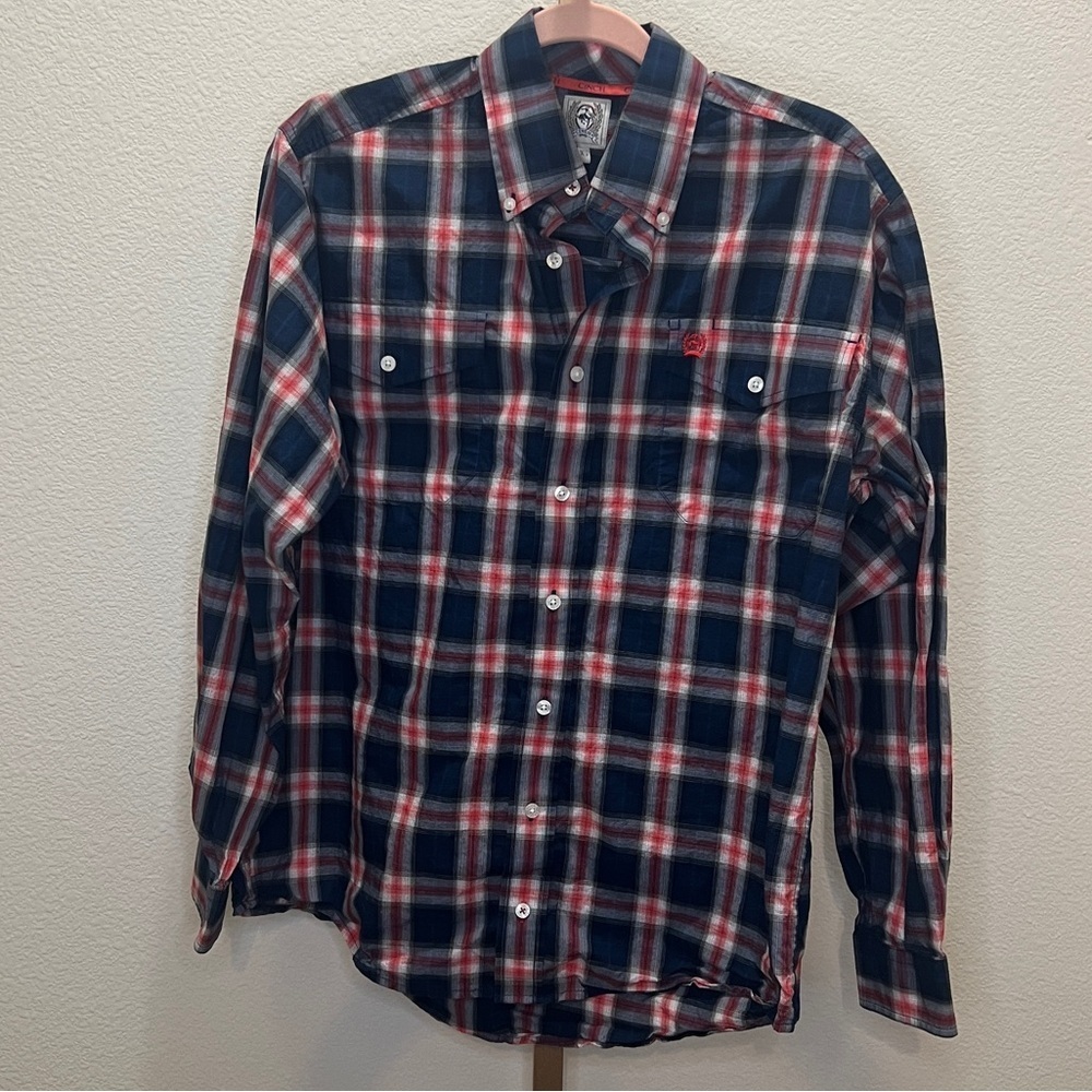 Cinch Button Down Shirt Western Wear Red White Blue Plaid size XS